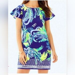 LILLY PULITZER Marah Dress Peacock Nest To NothingTwilight Blue SMALL Travel Sea